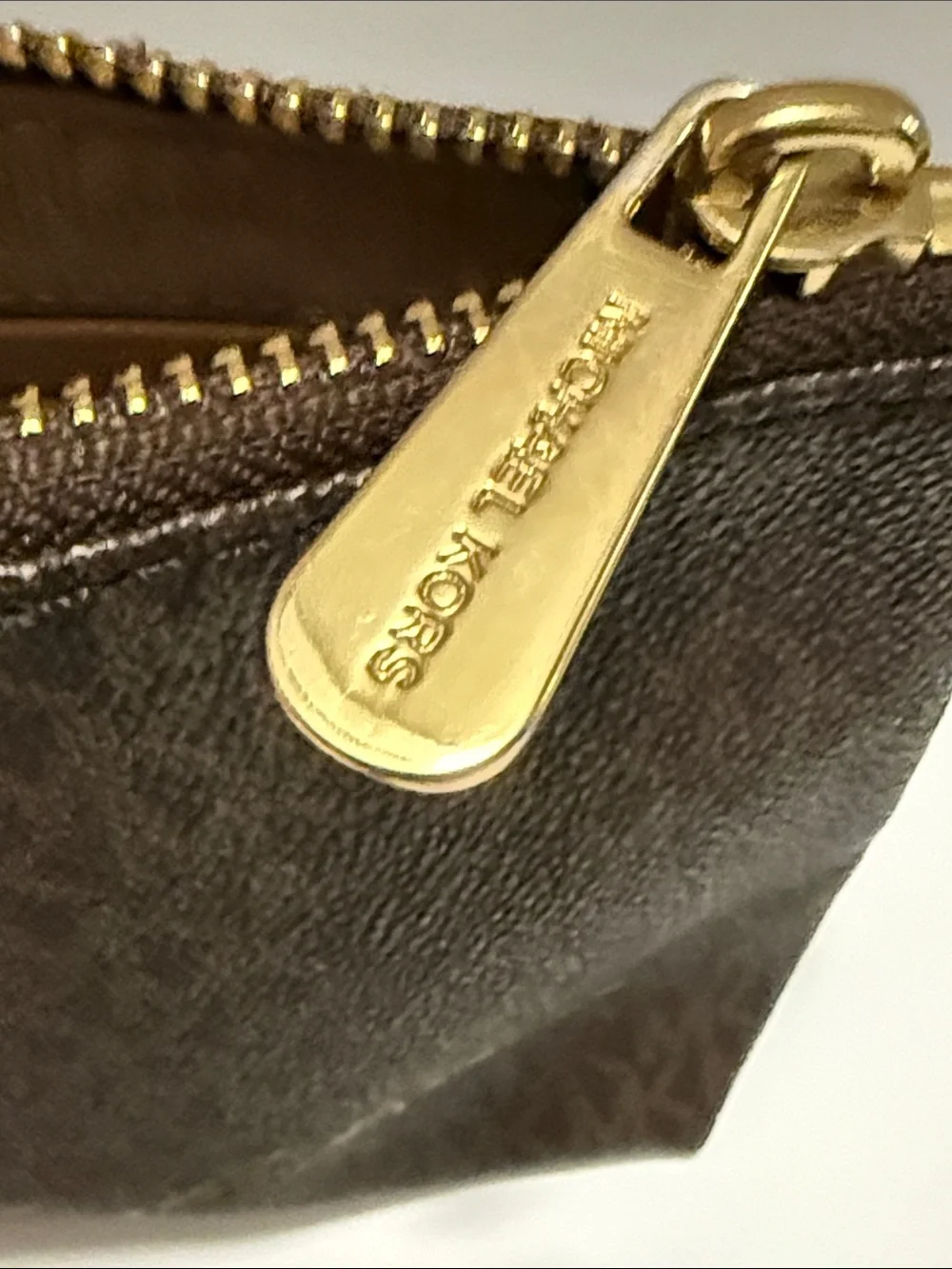 Michael Kors Brown Logo-Print Cosmetic Pouch with Gold Hardware